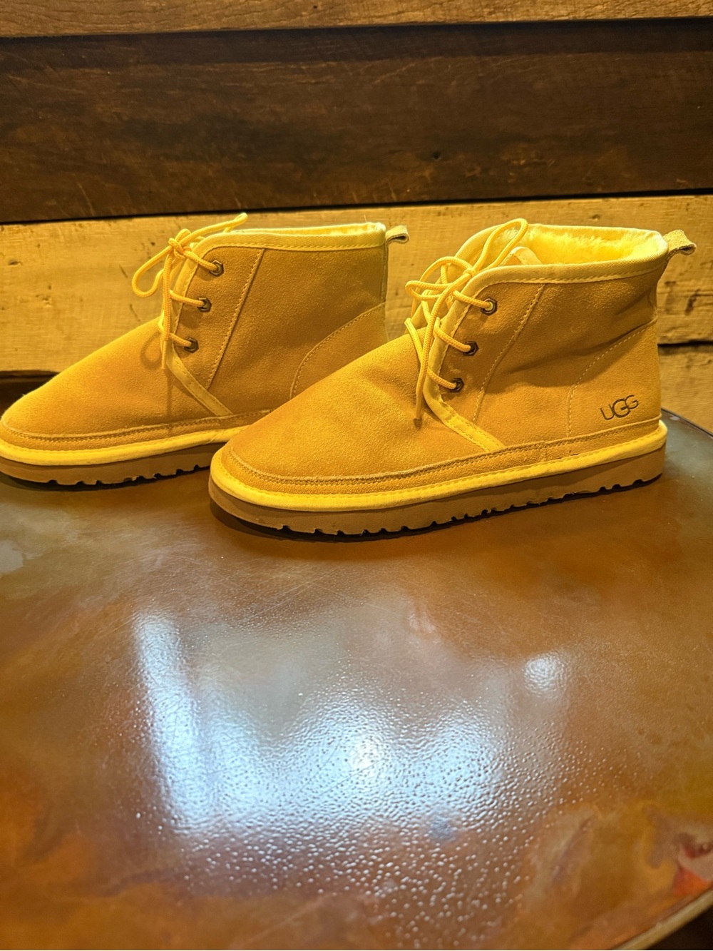 UGG Bright Yellow Suede Chukka Style Lace-Up Ankle Boots